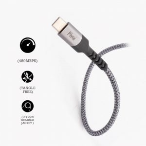 Pivoi USB Gray 2.0 AM to Type C Cable (Pack of 1)