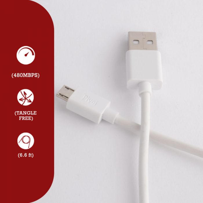 Pivoi White USB 2.0 to Micro Cable (Pack of 1)