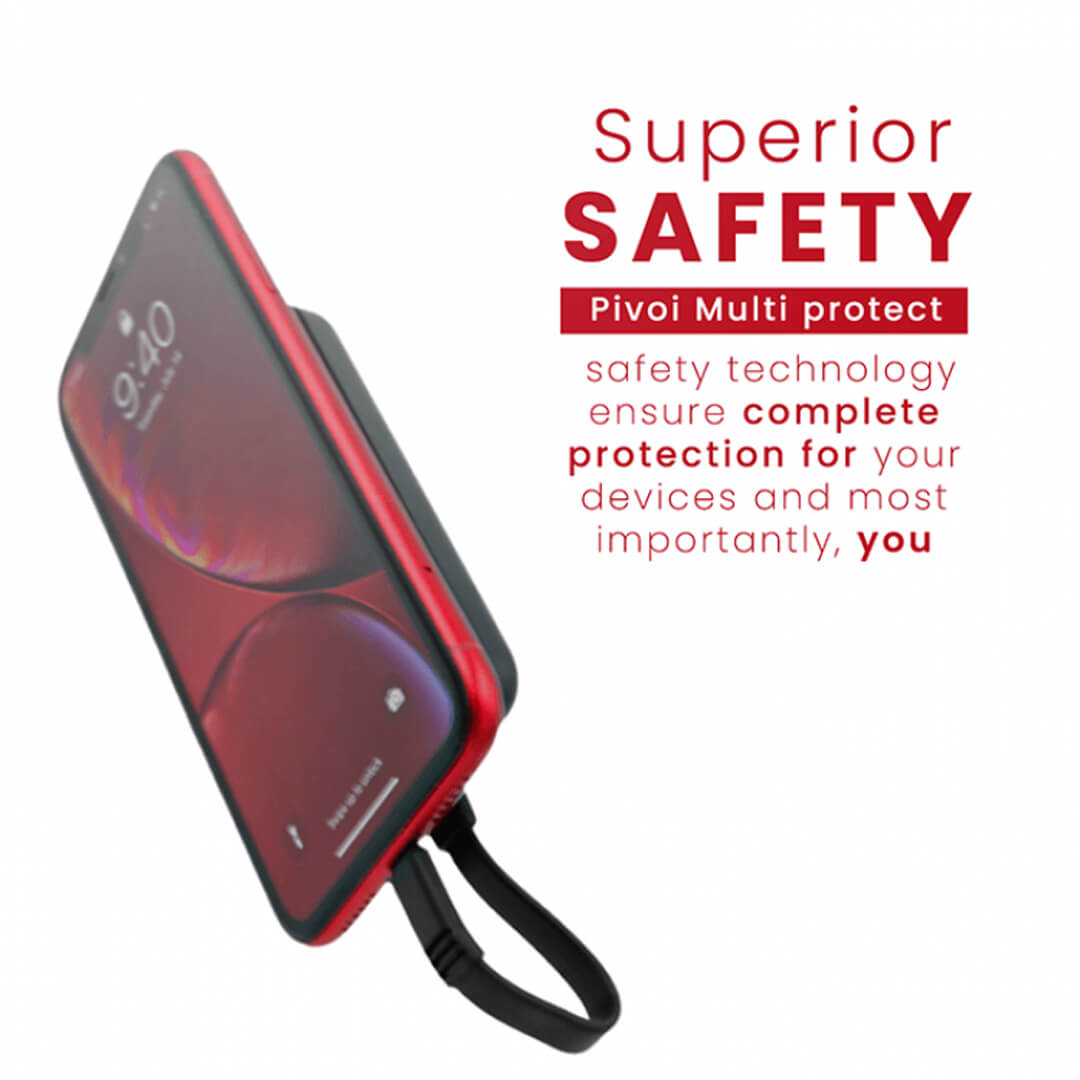 Pivoi Black 5000mAh Power Bank with built-in Lightning Cable and Suction Cups