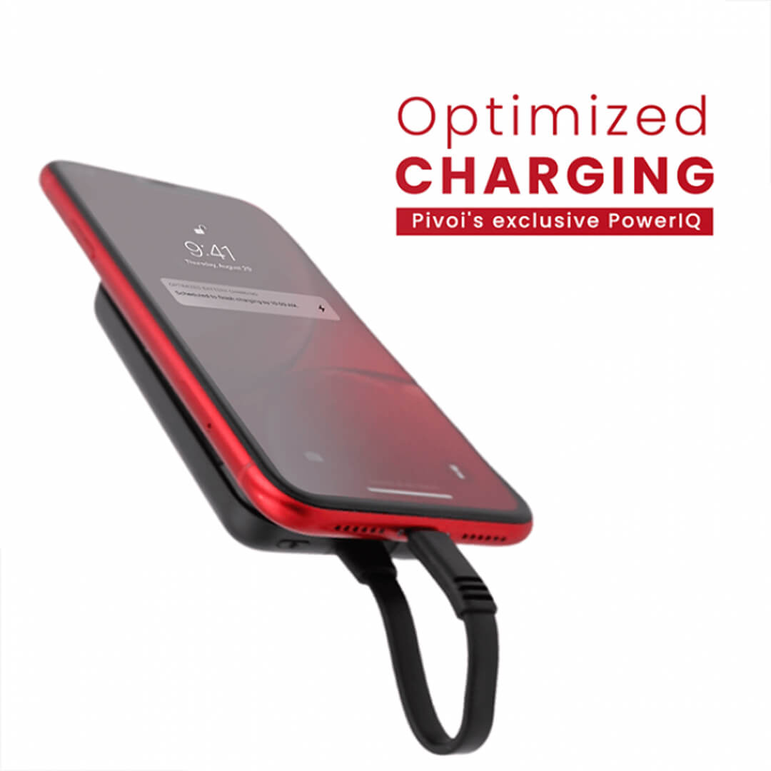 Pivoi Black 5000mAh Power Bank with built-in Lightning Cable and Suction Cups