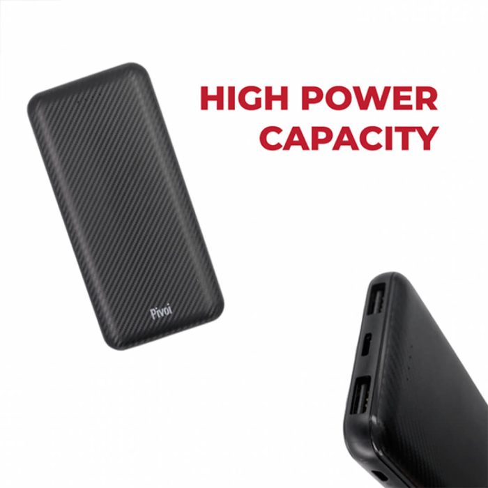 Pivoi Black 10000mAh Power Bank With Smart Dual USB Port