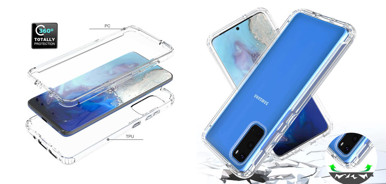 Samsung Galaxy S20 Transparent Case and Cover - PC and Soft TPU - Crystal Clear