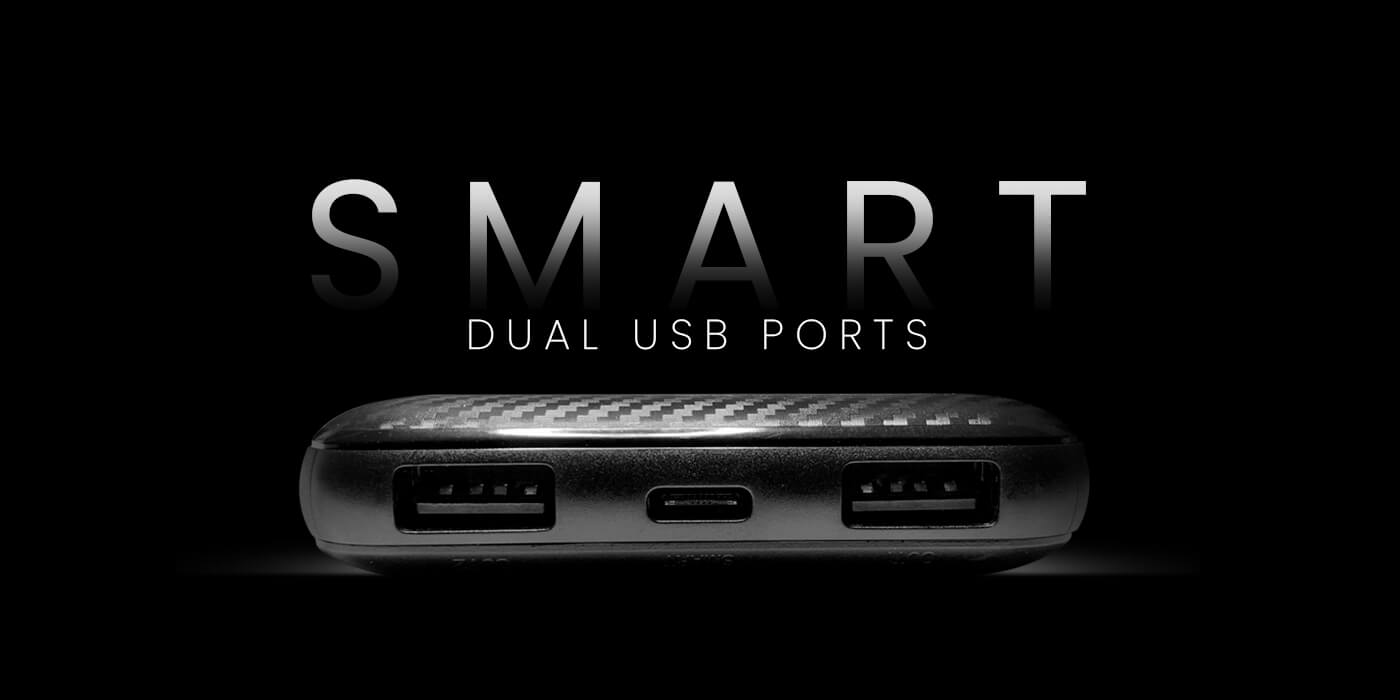 Pivoi Black 10000mAh Power Bank With Smart Dual USB Port