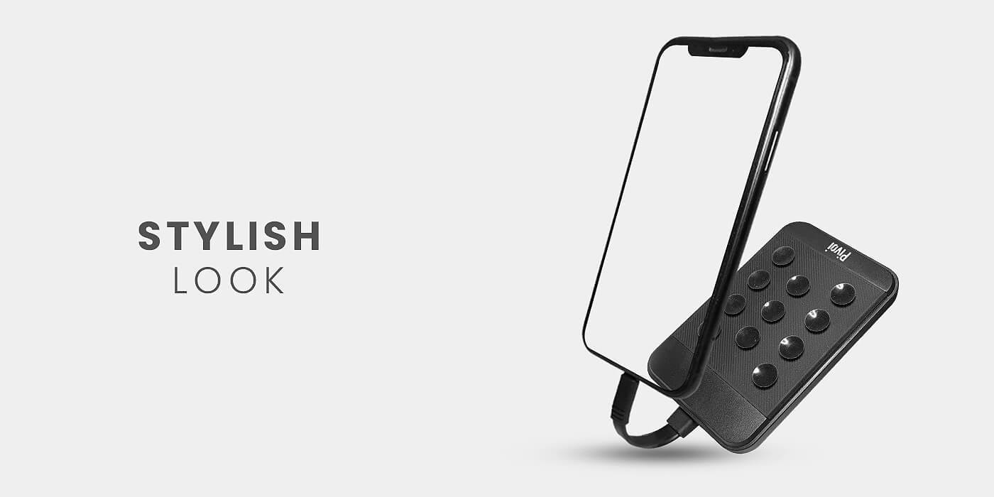 Pivoi Black 5000mAh Power Bank with built-in Lightning Cable and Suction Cups