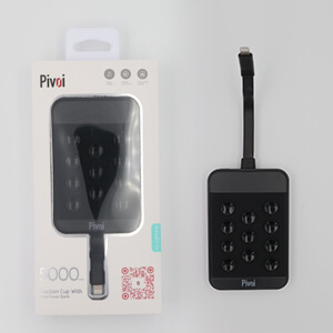 Pivoi Black 5000mAh Power Bank with built-in Lightning Cable and Suction Cups