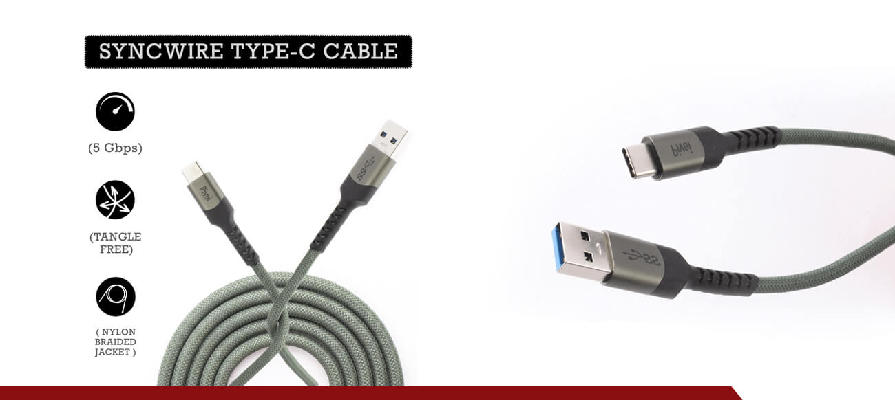 Pivoi Grey USB 3.0 AM to Type C Cable (Pack of 1)