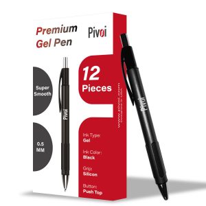 Pivoi 0.5mm silicone grip black ink gel refill pen (Pack of 12)